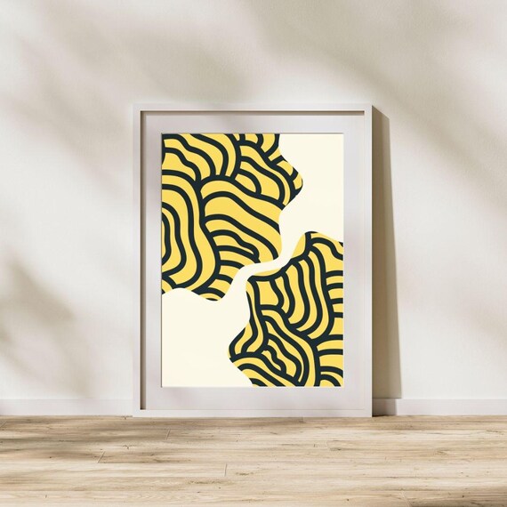 Black And Yellow Abstract Line Art Modern Minimalist Wall Trendy Moody Poster For Home Decor Artwork