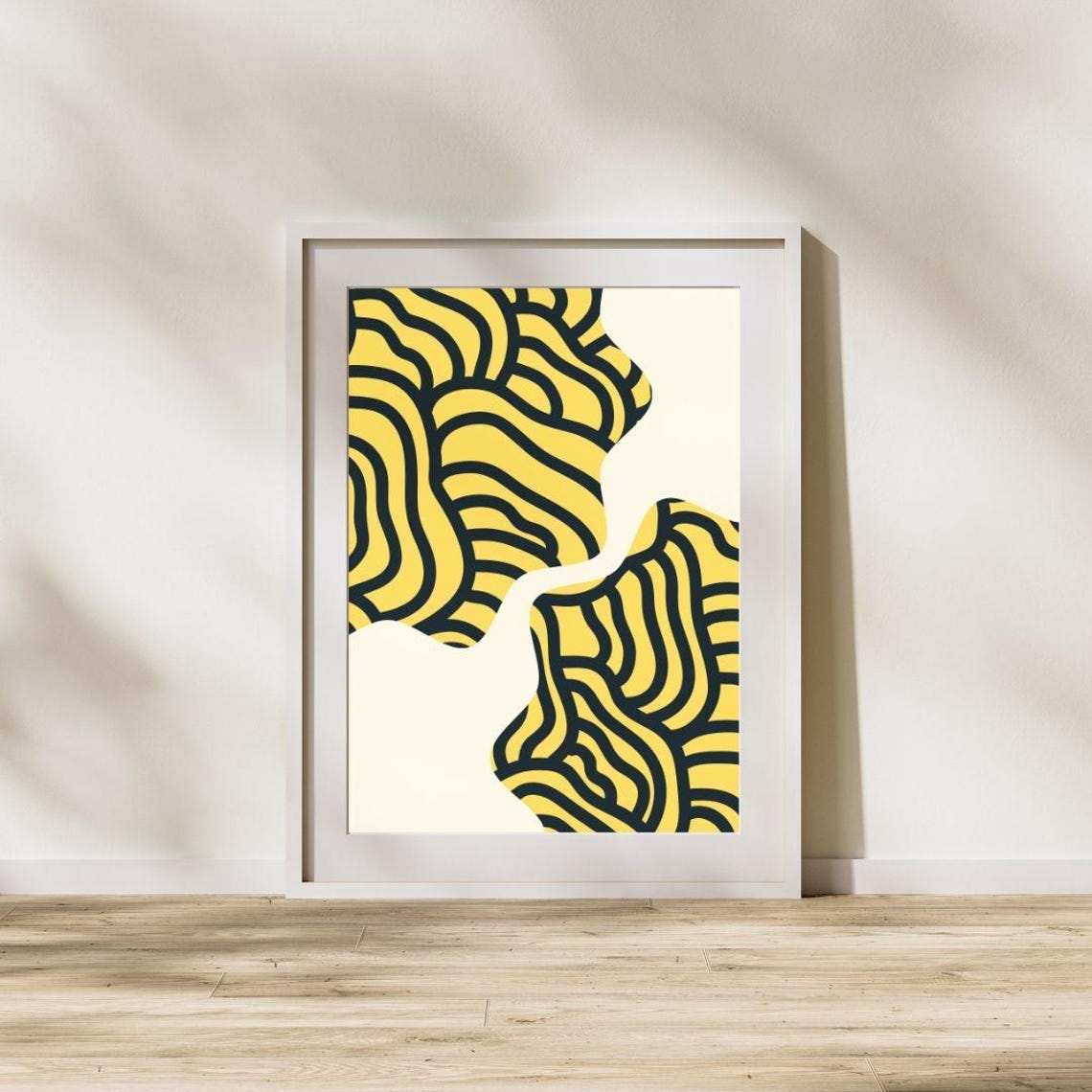 Black Yellow Abstract Wave Line Art Minimalist Modern Poster