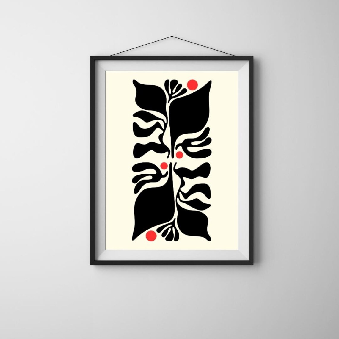 Red And Black Abstract Floral Print Minimalist Modern Wall Art