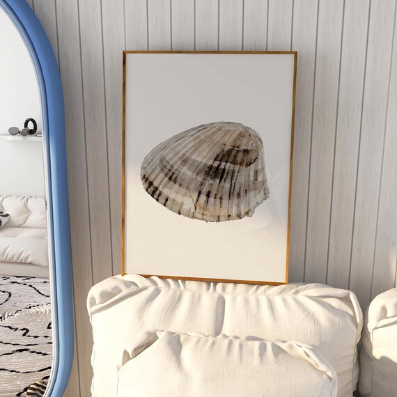 Watercolor Cockle Shell Minimalist Neutral Tones Coastal Art Poster
