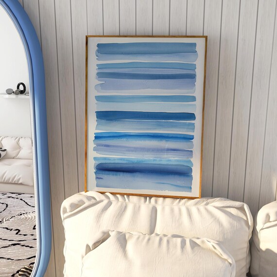 Blue Watercolor Brush Strokes Poster Abstract Horizontal Stripe Art