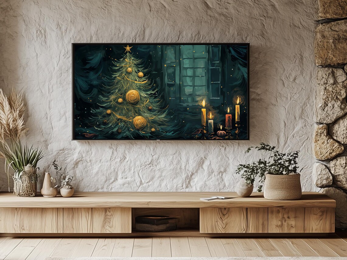 Van Gogh Inspired Christmas Tree With Gold Ornaments Swirling Night Poster - Image 5
