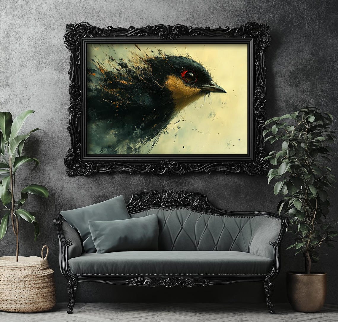 Expressive Abstract Bird Head in Ink Black Modern Art Poster - Image 6