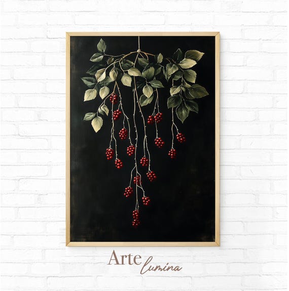 Dark Moody Christmas Decor Winter Painting Wall Art Mistletoe Oil Painting Holiday Decor Rustic Home Farmhouse Print 36