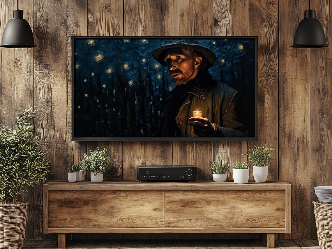 Van Gogh Inspired Starry Night Man With Candle Swirling Sky Art Poster - Image 5