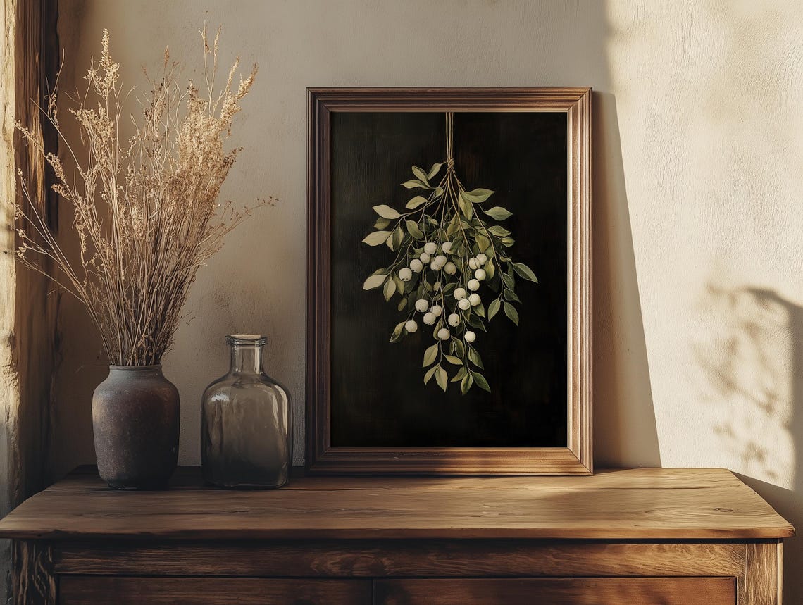 Hanging White Snowberries Branch on a Dark Ground Art Poster - Image 3