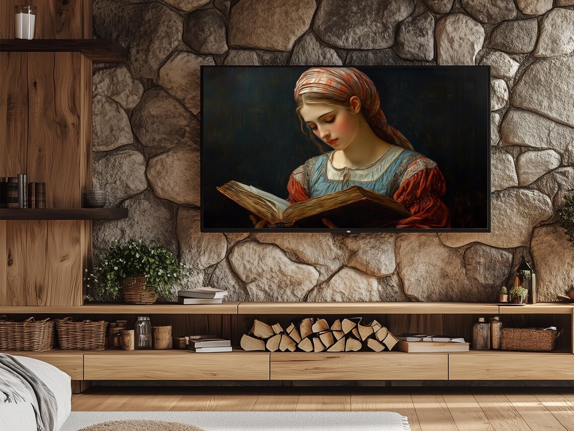 Young Woman Reading Old Book In Headscarf Vintage Portrait Style Poster - Image 6
