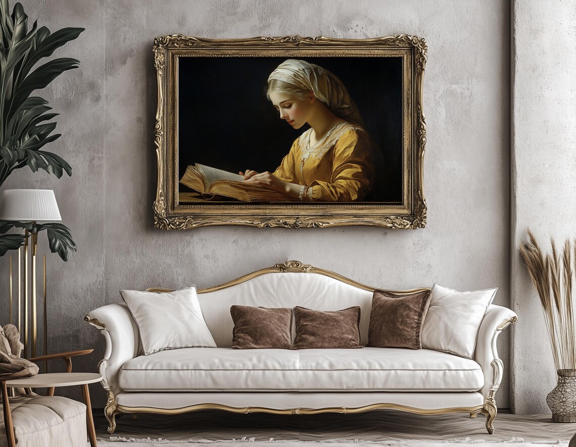 Young Woman Reading Book Classical Oil Painting Portrait Poster - Image 2