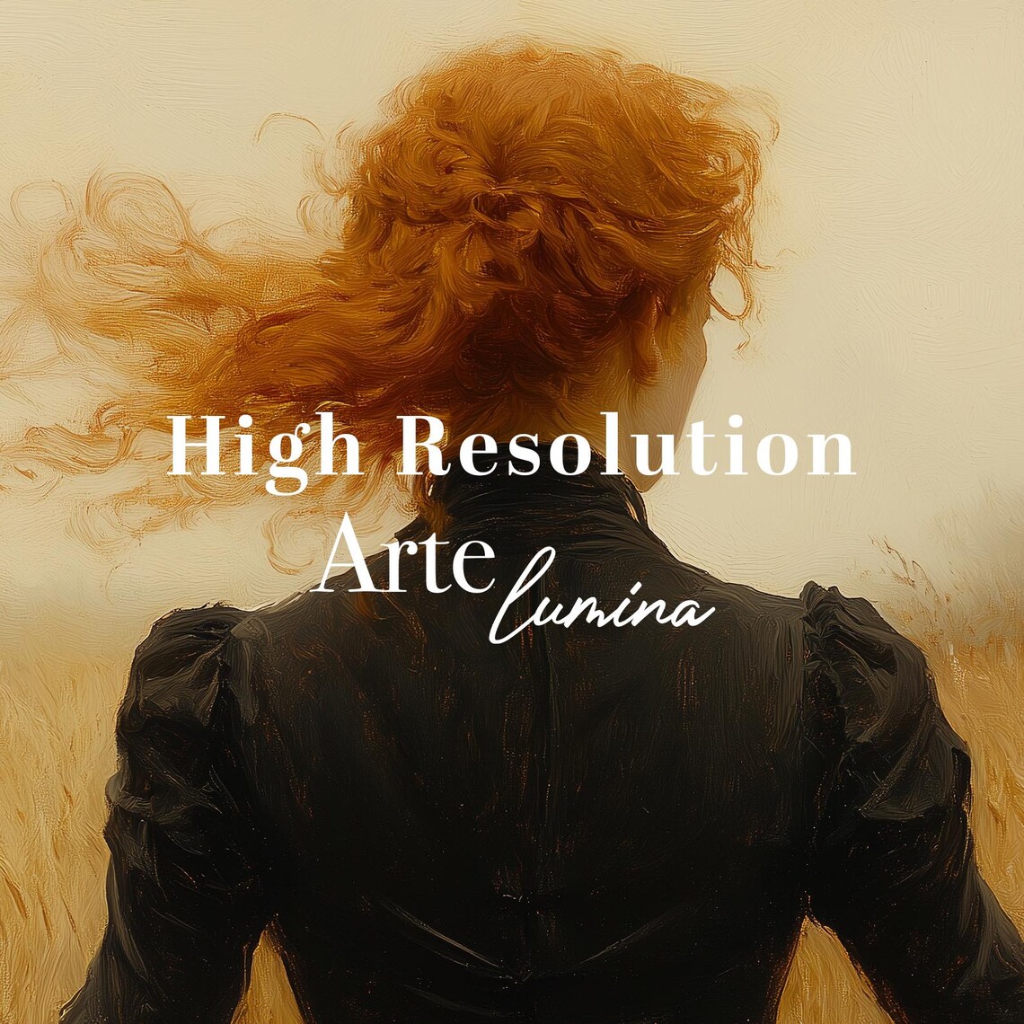 Red Haired Woman In Black Dress Walking Through Wheat Field Art Poster - Image 7