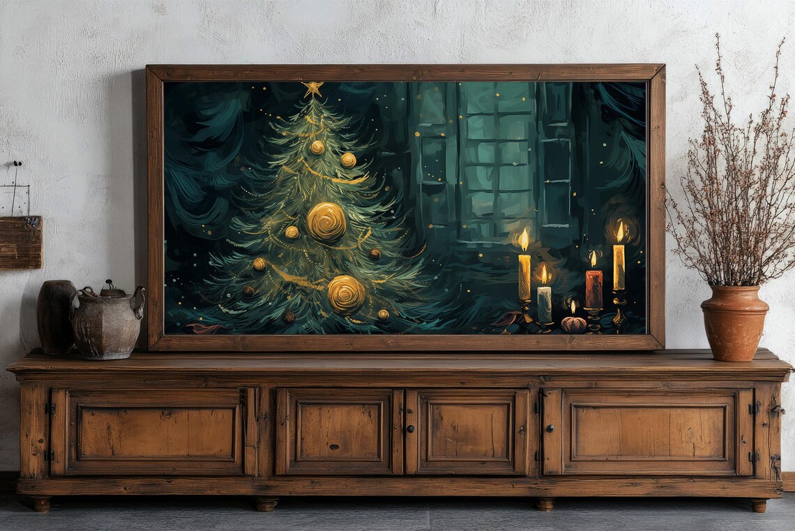Van Gogh Inspired Christmas Tree With Gold Ornaments Swirling Night Poster - Image 3