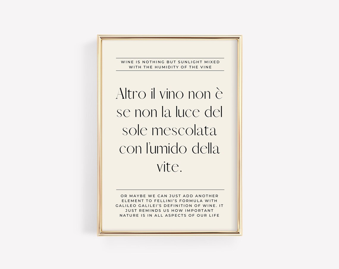 Italian Wine Quote, Minimalist Decor Wall Art Print