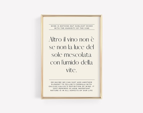 Italian Wine Quote, Minimalist Decor Wall Art Print