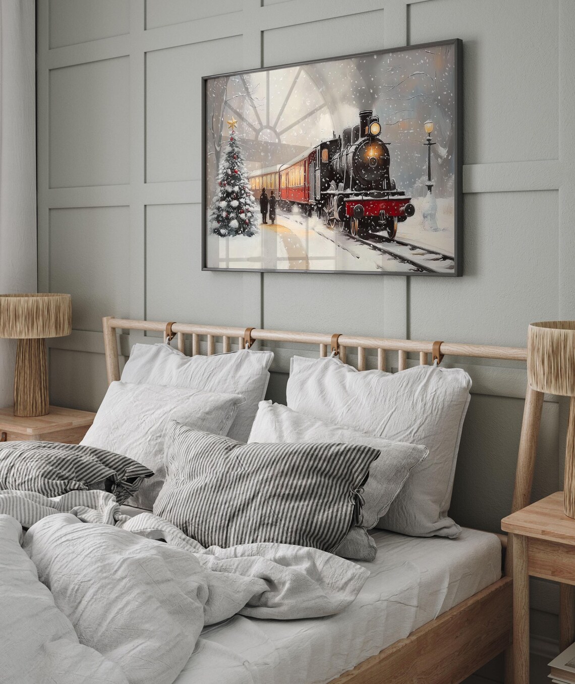 Vintage Steam Locomotive in Falling Snow Christmas Tree Poster - Image 5
