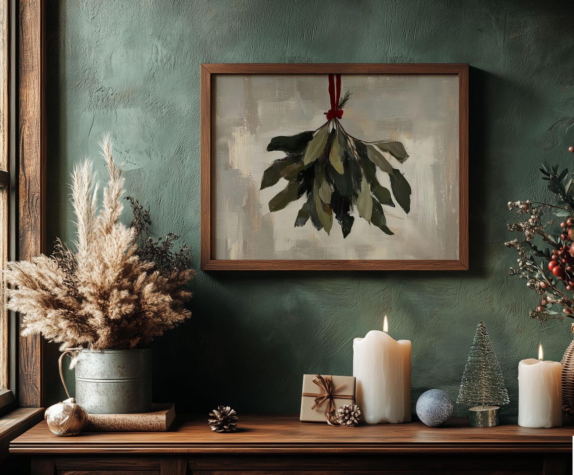 Hanging Mistletoe Bundle With Red Ribbon Vintage Holiday Poster - Image 6