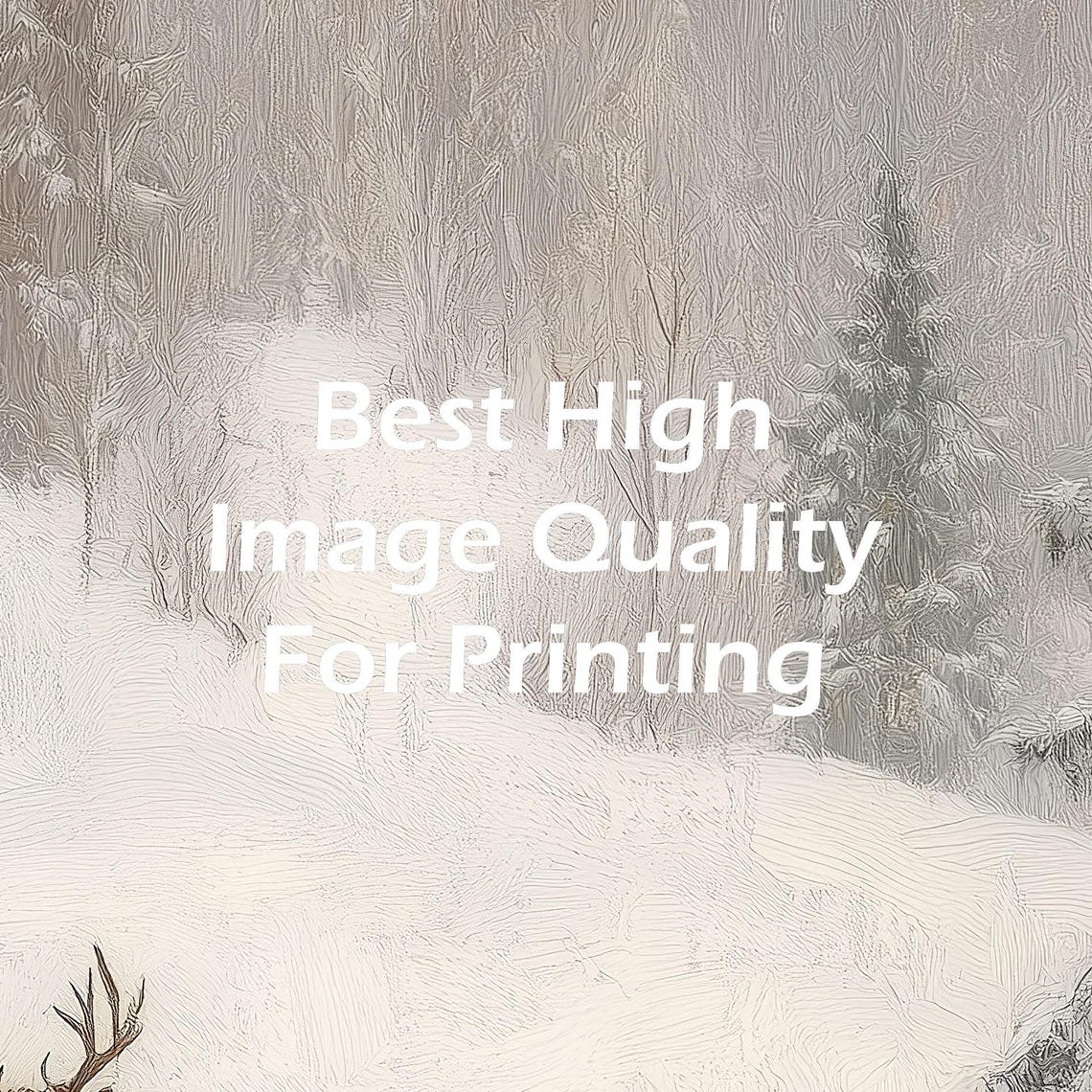 Lone Deer in Vast Misty Snowy Landscape Muted Winter Oil Poster - Image 5