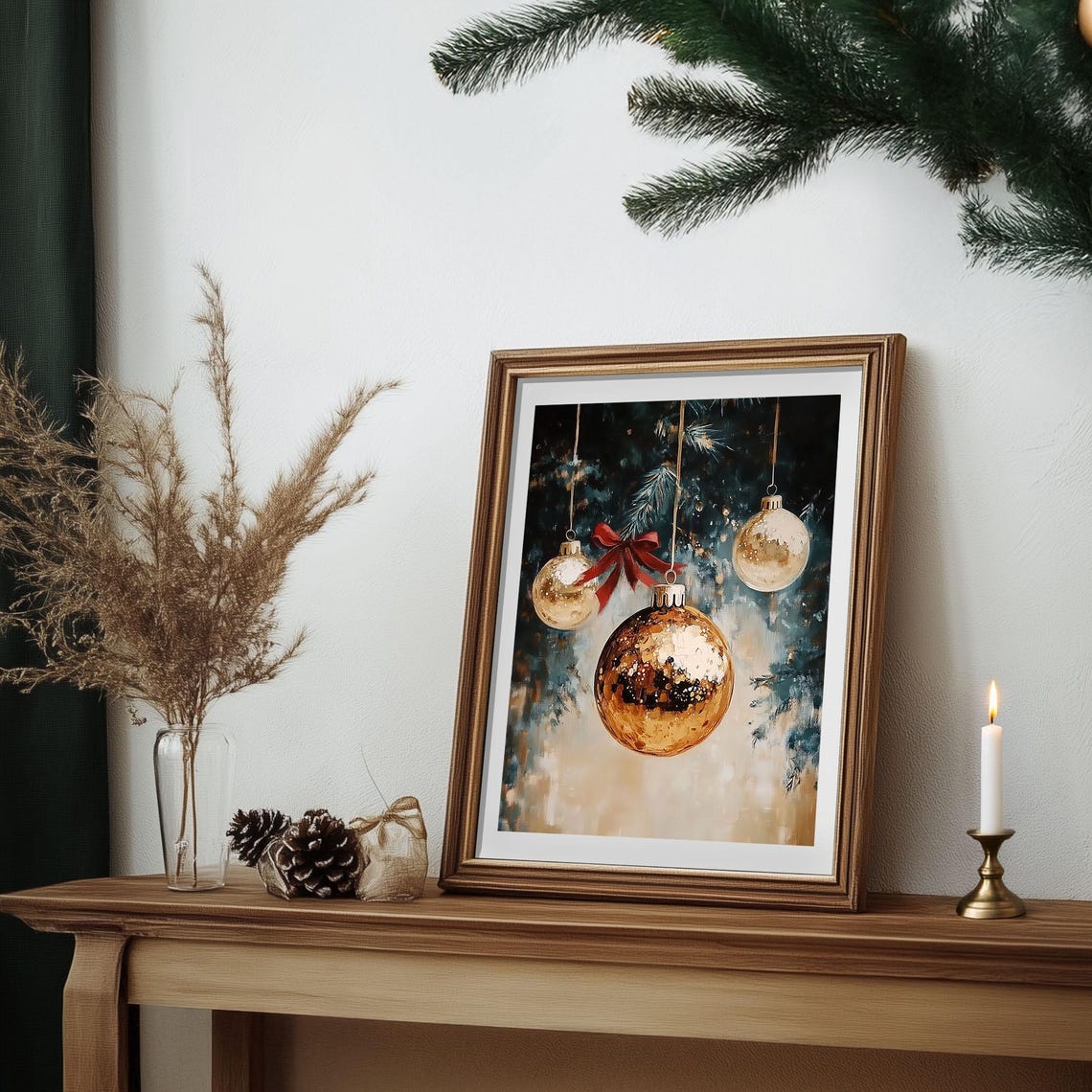 Gold Baubles with Red Bow Impressionist Christmas Ornament Poster - Image 7