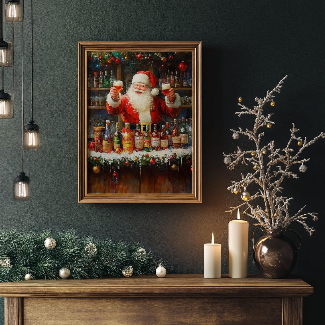 Jolly Santa Claus Bartender Toasting Behind Christmas Bar Poster - Image 5