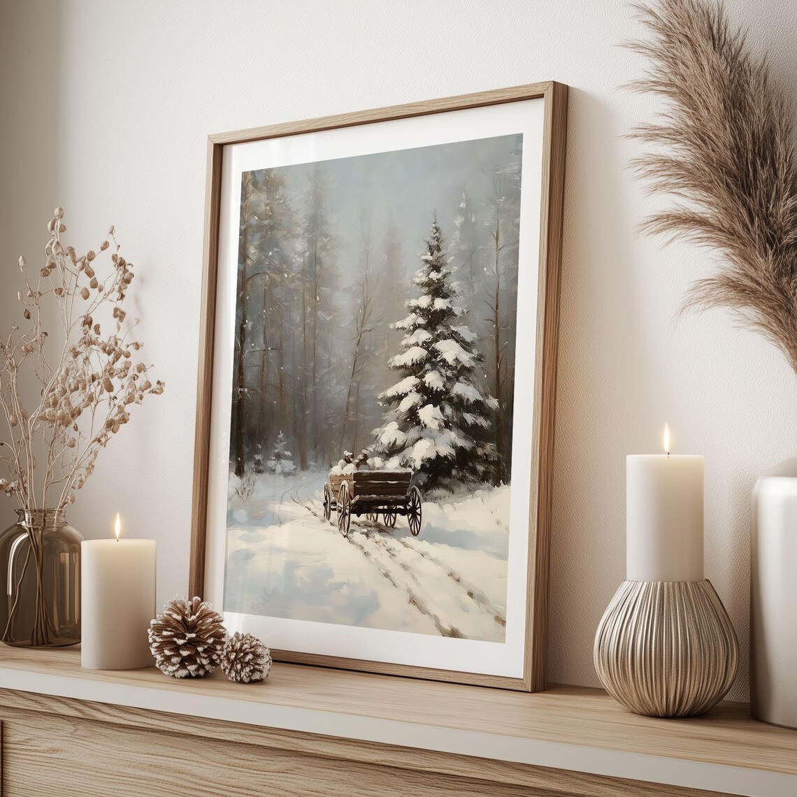 Snowy Forest Road With Horse Drawn Wagon Winter Vintage Poster - Image 4