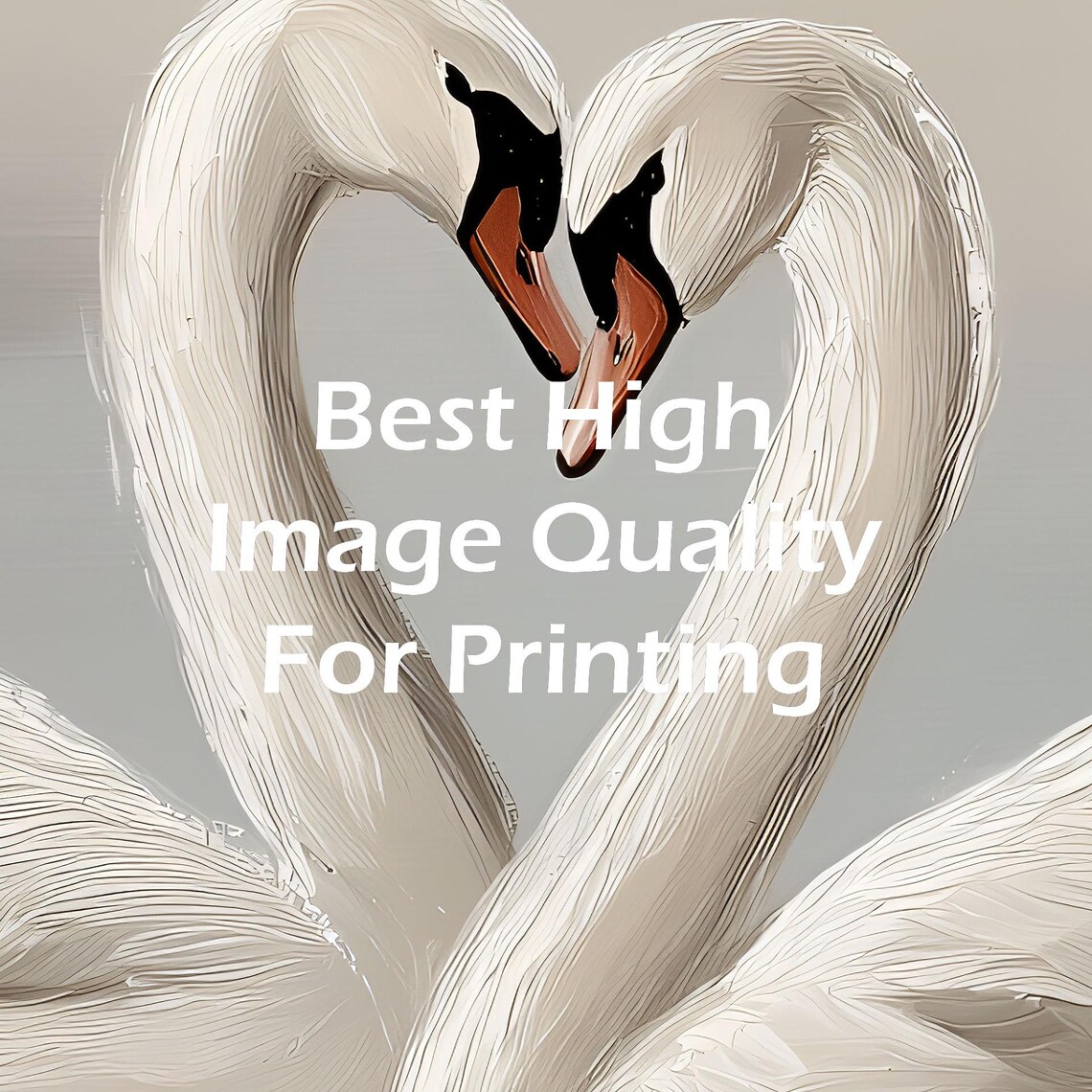 Two White Swans Forming Heart Shape Romantic Lake Painting Poster - Image 4