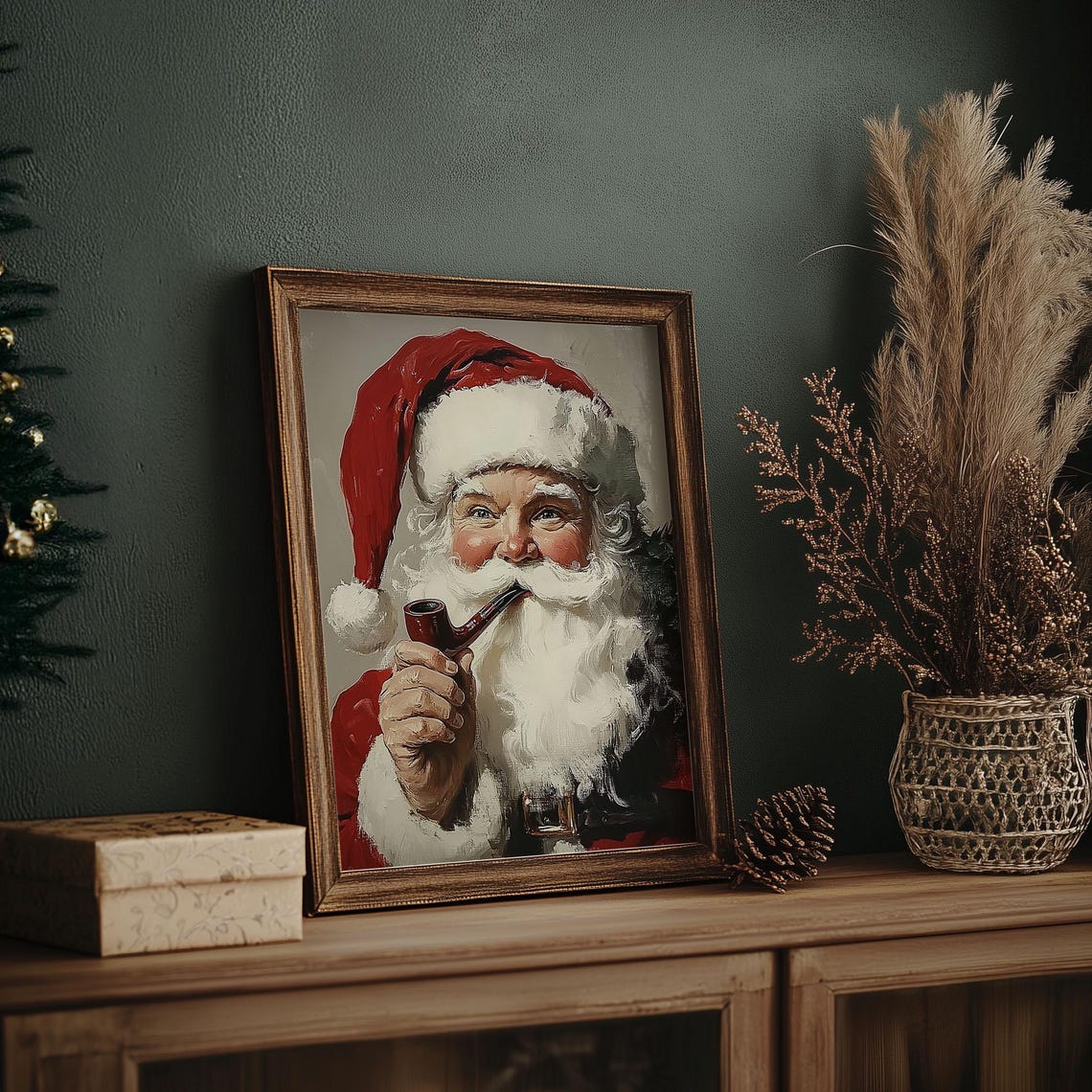 Classic Santa Claus Smoking a Pipe Vintage Christmas Portrait Poster - Image 7