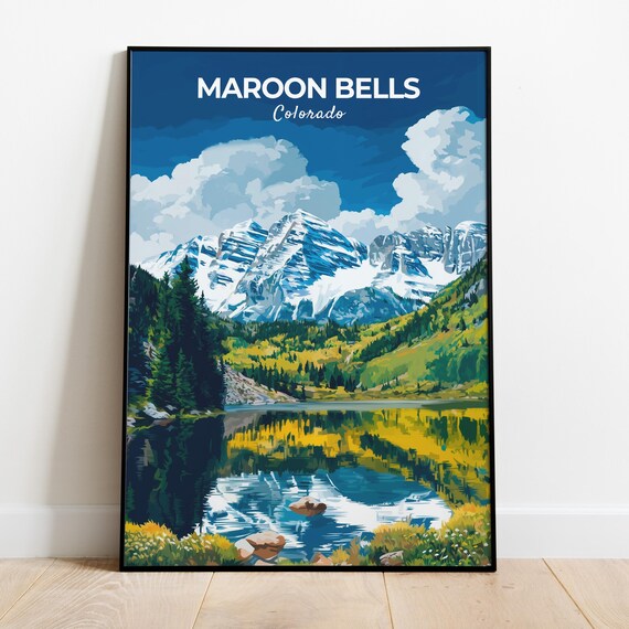 Maroon Bells Colorado Mountain Lake Reflection Travel Scene Poster