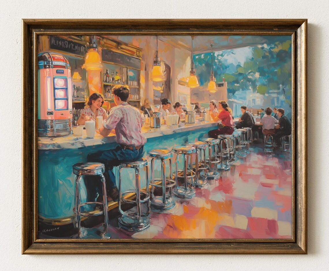 Vintage 1950s Soda Fountain Scene, Retro Americana