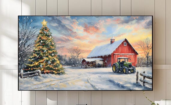 Rustic Christmas Barn Scene Tv Art Snowy Farmhouse Landscape 767