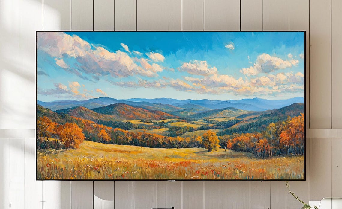 Sweeping Autumn Mountain Valley Golden Meadow Landscape Poster