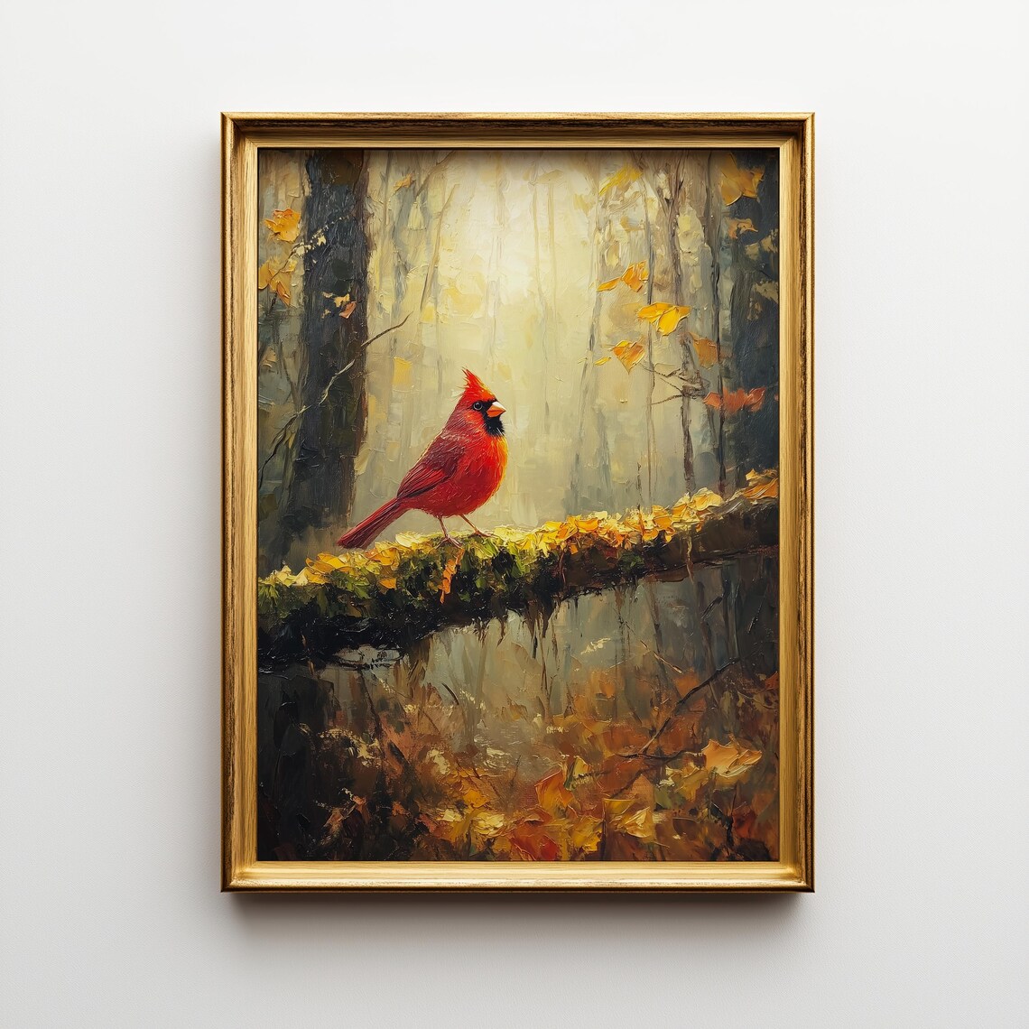 Autumn Cardinal Painting Vibrant Fall Forest Scene Art 222
