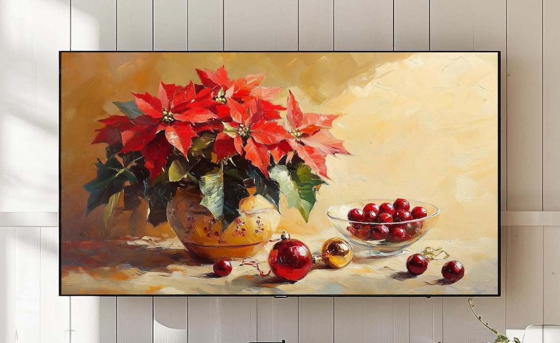 Rustic Poinsettia Still Life, Farmhouse Decor