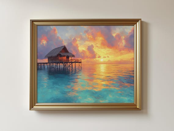 Tropical Sunset Ocean View Print Golden Sky Coastal Art 118