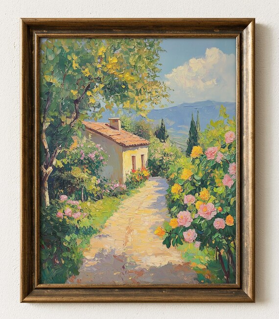 Cottage Garden Print Blooming Flowers Path 969
