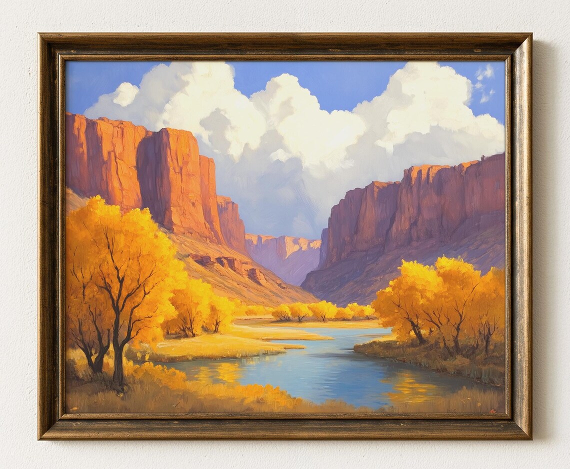 Autumn Desert Canyon Painting Rustic Landscape Art Print 714