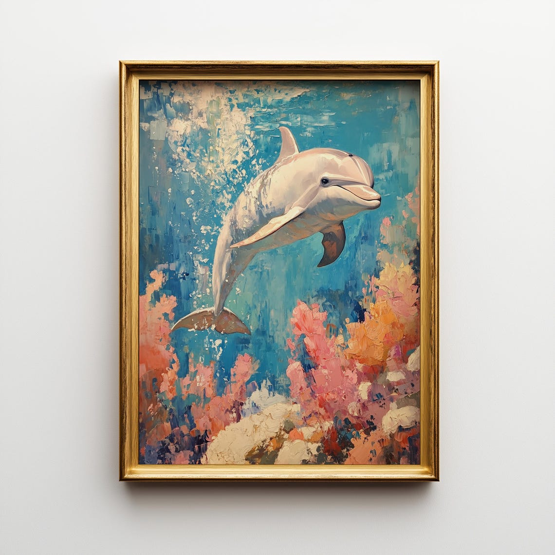 Dolphin Coral Reef Painting Tropical Ocean Wall Art Print 161