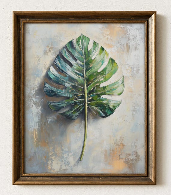 Monstera Leaf Textured Botanical Art Print