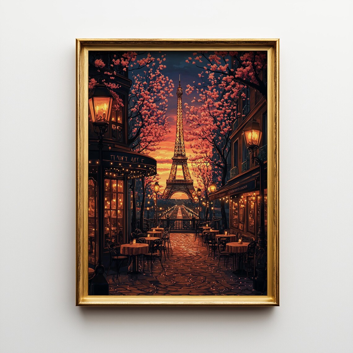Art Deco Paris Print, Eiffel Tower Spring Evening