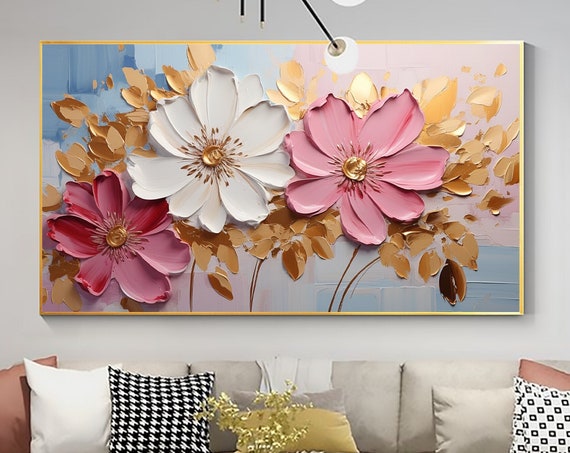 Abstract Flower Oil-Painting Style Print, Custom Gold Decor