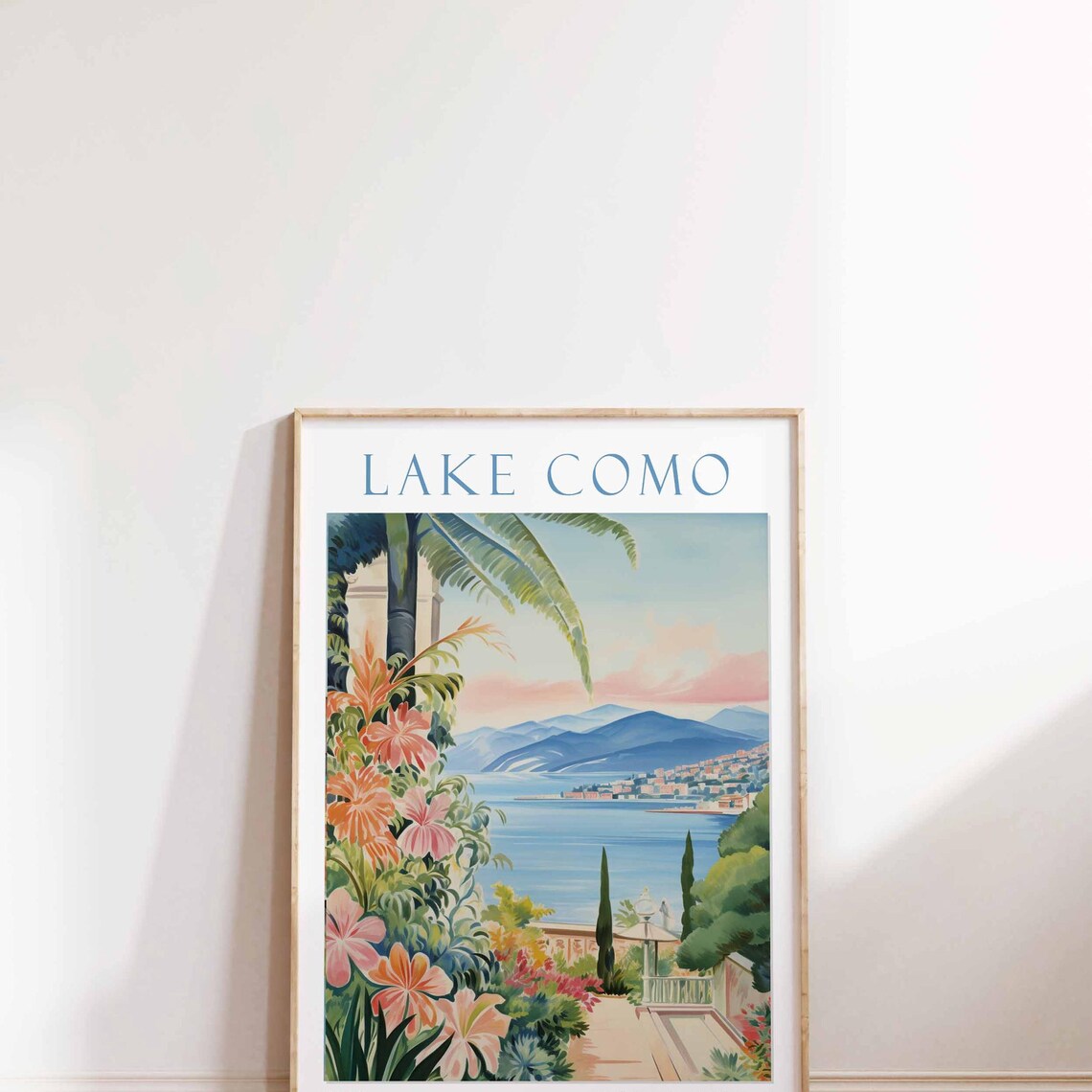 Lake Como Italy Lakeside Villa Garden Watercolor Travel Poster
