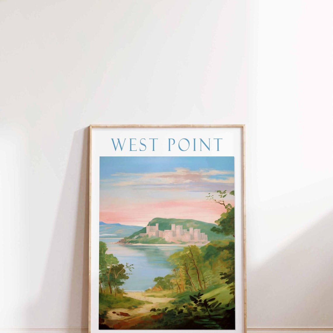 West Point Hudson River Academy Sunset Watercolor Travel Poster