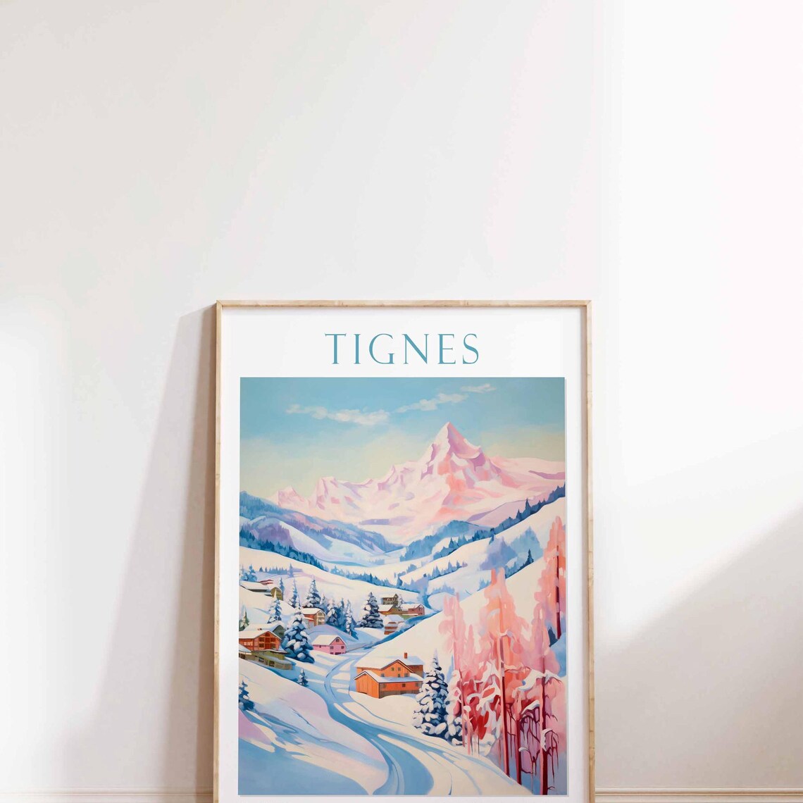 Tignes French Alps Ski Resort Snowy Watercolor Travel Poster