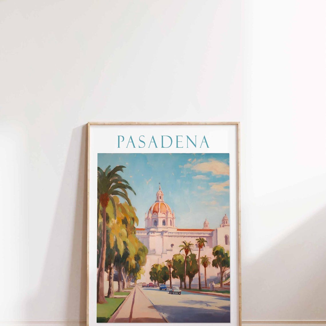 Pasadena California City Hall Palms Watercolor Travel Poster