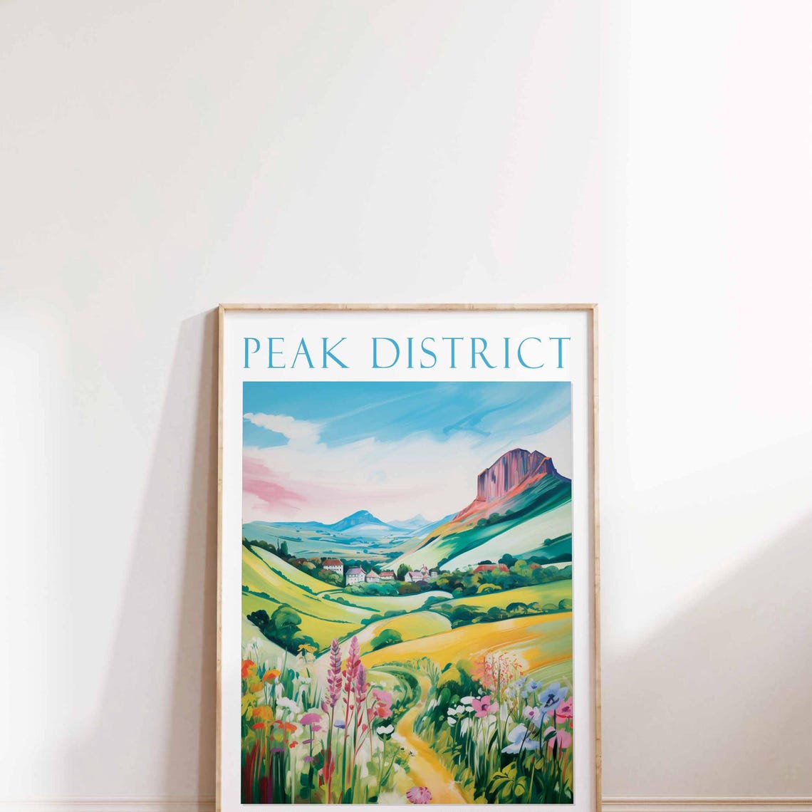 Peak District Countryside Wildflowers Watercolor Travel Poster