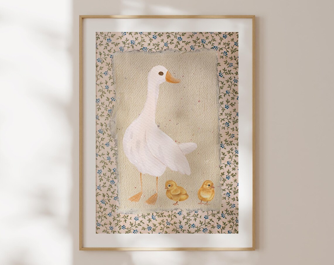 Mother Duck Vintage Painting Art Print, Nursery Decor