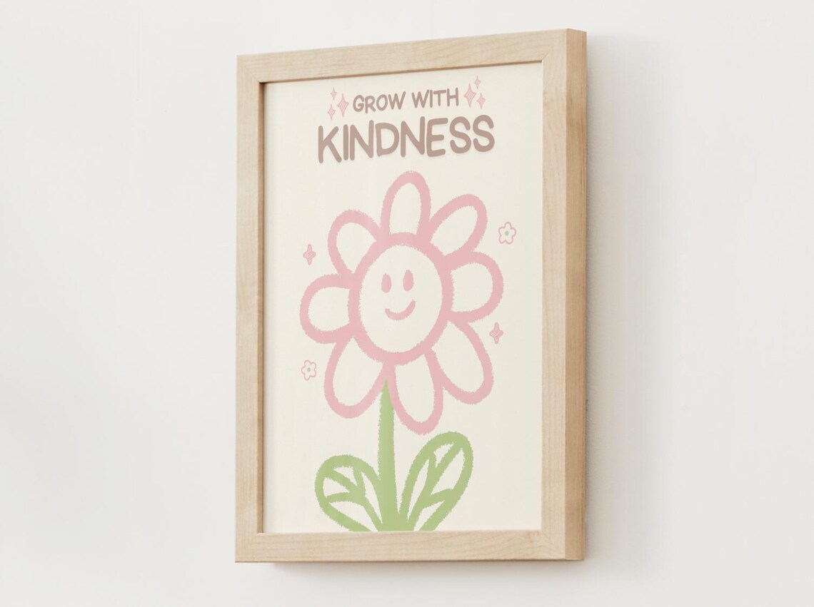 Grow With Kindness Smiling Flower Kids Classroom Quote Poster