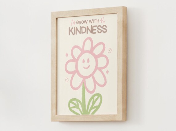 Grow With Kindness Smiling Flower Kids Classroom Quote Poster