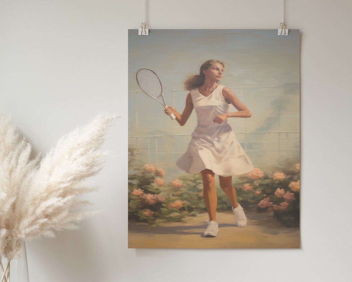90s Tennis Poster Print Vintage Tennis Wall Art Aesthetic Tennis Ball Sports Poster Home Dcor Wall Art - Image 2