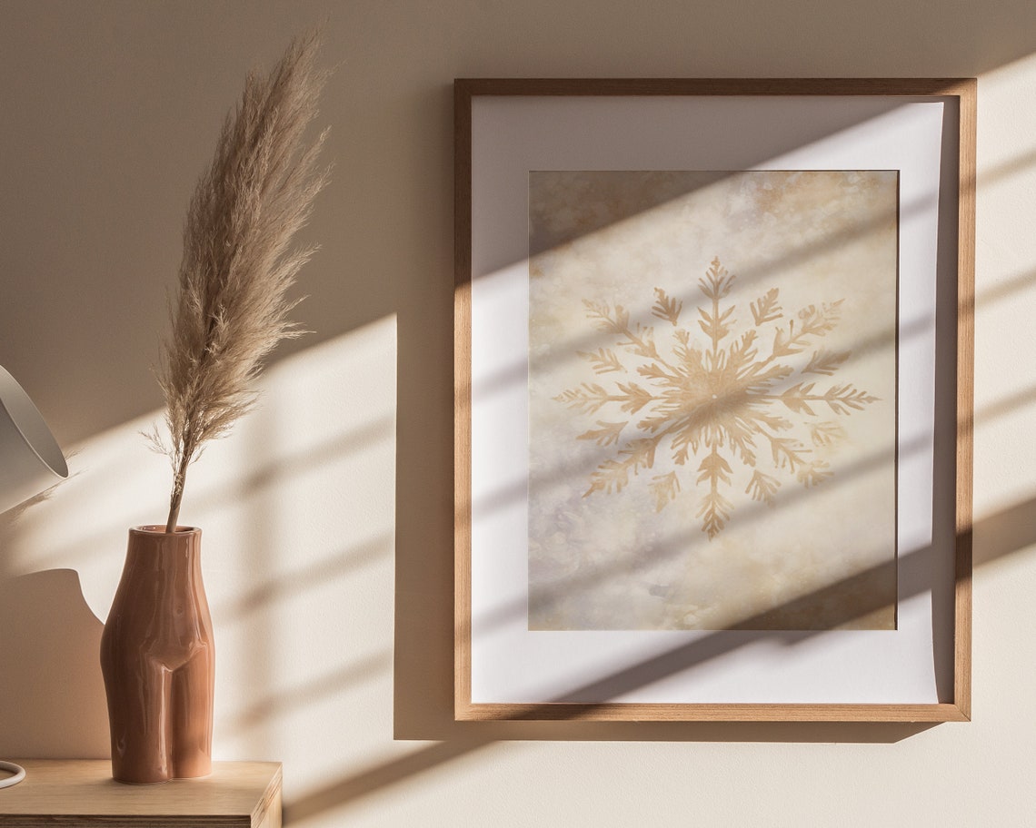 Gold Snowflake Watercolor Beige Minimal Christmas Wall Poster - Image 4