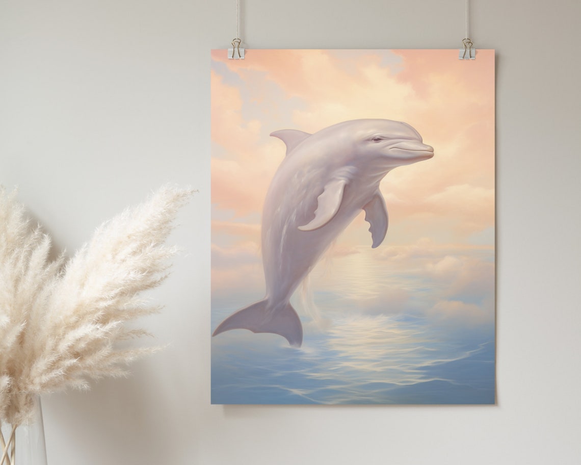 Dolphin Art Dolphin Painting Coastal Beach Art Nursery Print Dolphin Lover Gift Ocean Art Wall Art - Image 2