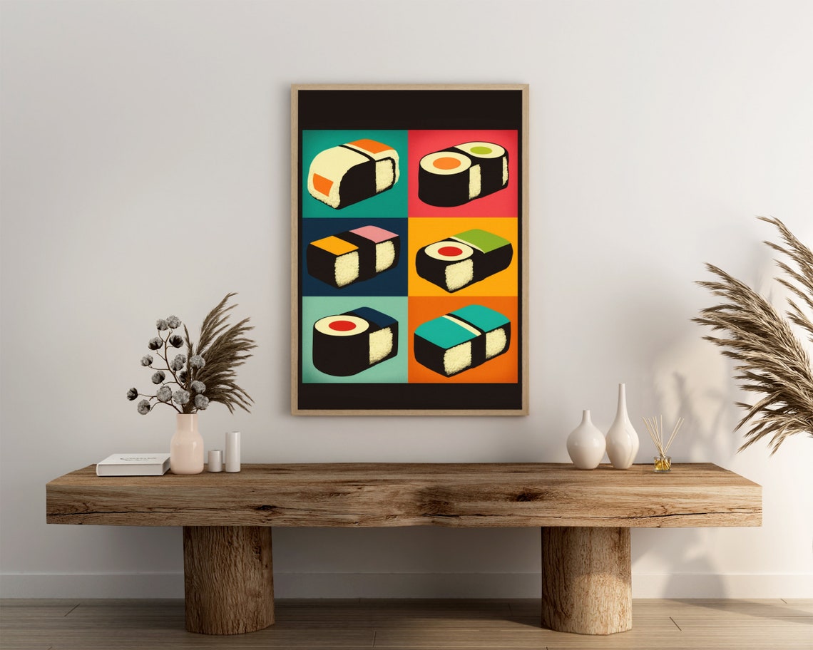 Pop Art Sushi Poster Six Maki Rolls in Bold Color Grid Panels - Image 3