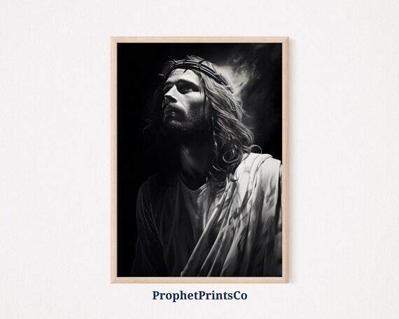 Jesus Christ Crown of Thorns Black and White Portrait Poster